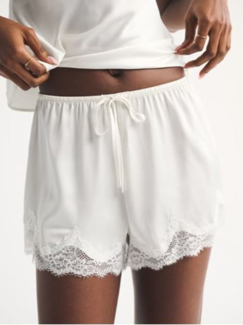 Abercrombie & Fitch Cream Satin Lace Trim Pajama Set - Picture 7 of 8